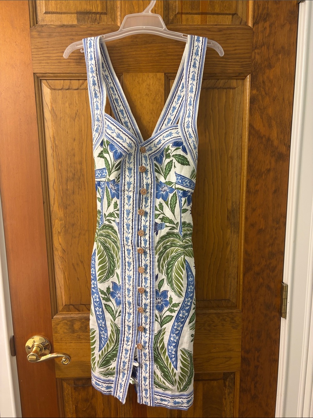 FARM Rio Blue & Green Button-Front Floral Mini Dress